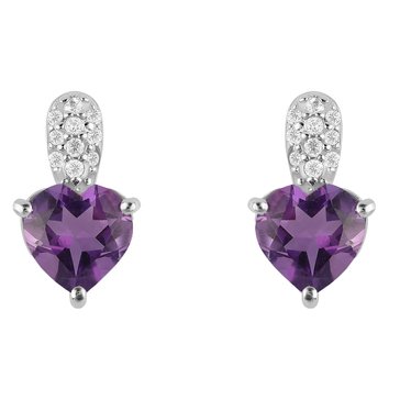 Amethyst Heart Drop Earrings with White Topaz Accents