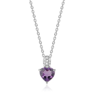 Amethyst Heart Drop Pendant with White Topaz Accents