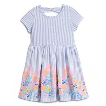 Freestyle Toddler Girls' Floral Boarder Stripe Knit Dress