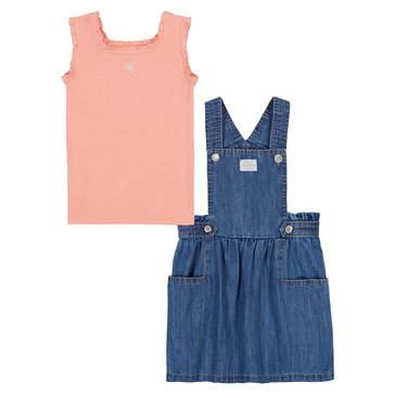 Calvin Klein Little Girls' Denim Shortall Tank Sets