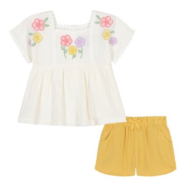 Kids Headquarters Little Girls' Flower Muslin Short Sets