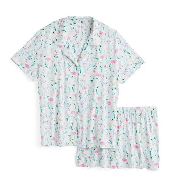 Yarn & Sea Women's Floral Notch Collar Short Sleeve Boxer Set