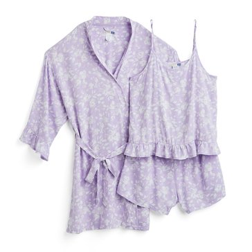 Yarn & Sea Women's Floral Robe Boxer 3-Piece Set
