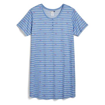 Yarn & Sea Women's Striped Floral Henley Nightshirt