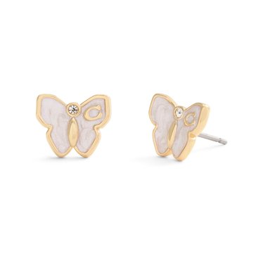 Coach Enamel Mother of Pearl Butterfly Stud Earrings