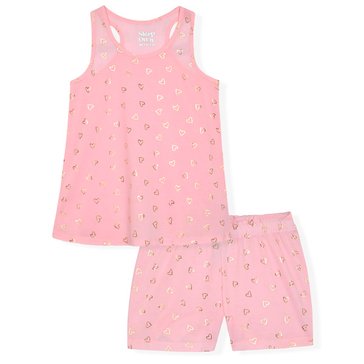 Sleep On It Big Girls' Foil Hearts Tank Sleep Short Set 2-Piece 