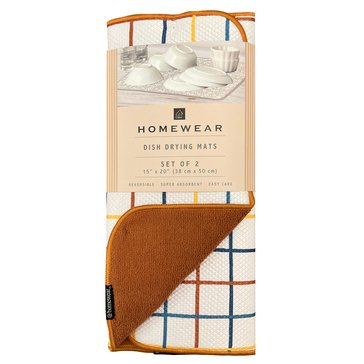 Homewear Linens Plaid and Polka Dot Stripe 2-Pack Dish Drying Mat
