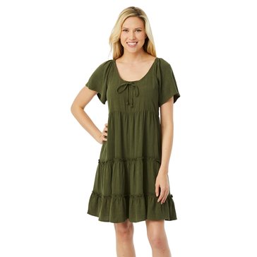 Yarn & Sea Women's Short Sleeve Linen Tiered Dress