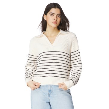 Nautica Women's Stripe Johnny Collar Sweater