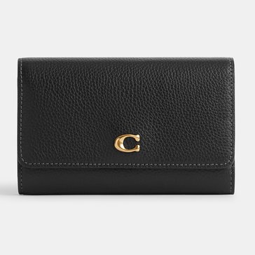 COACH Polished Pebble Leather Essential Medium Flap Wallet