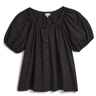 Yarn & Sea Women's Poplin Button Down Peasant Top  (Plus Size)