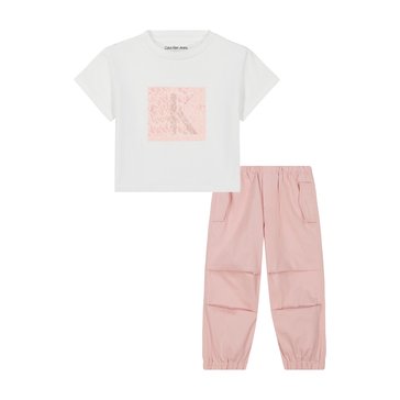 Calvin Klein Little Girls' Logo Tee Twill Pant Set