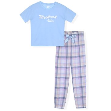 Sleep On It Big Girls' Blue Plaid Jogger Sleep Set 2-Piece 