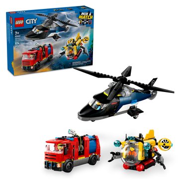 LEGO City Helicopter, Fire Truck & Submarine Remix Toy Building Set (60462)