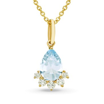Aquamarine Pear Cut with Created White Sapphire Accents Pendant Necklace