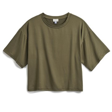 Yarn & Sea Women's Oversized Cropped Solid Tee (Plus Size)