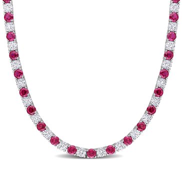 Sofia B. 33 cttw Created Ruby and Created White Sapphire Tennis Necklace