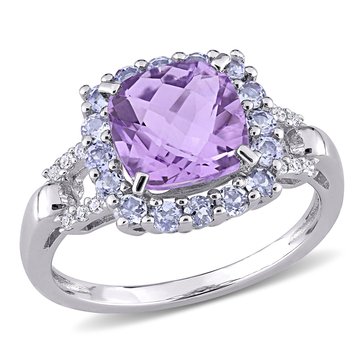 Sofia B. 2 1/3 cttw Halo Amethyst Cushion Cut Tanzanite Diamond Accent Ring
