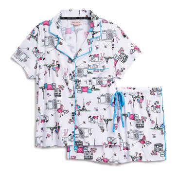 Paris Hilton Women's Printed Notch Collar Shorty Pajama Set