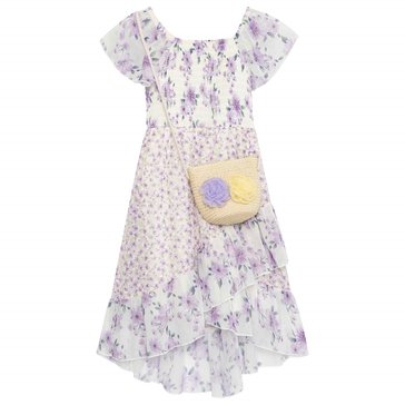 Speechless Little Girls' Floral Flutter Sleeve Midi Dress