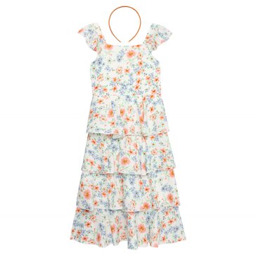 Speechless Big Girls' Square Neck Floral Midi Dress