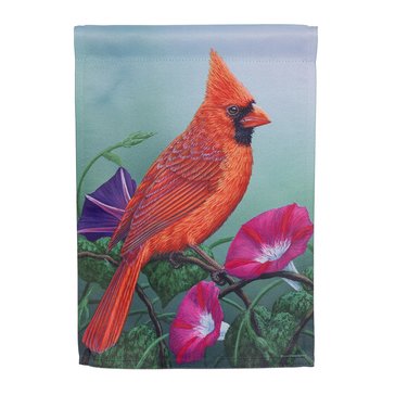 Evergreen Cardinal on Morning Glory Suede Garden Flag