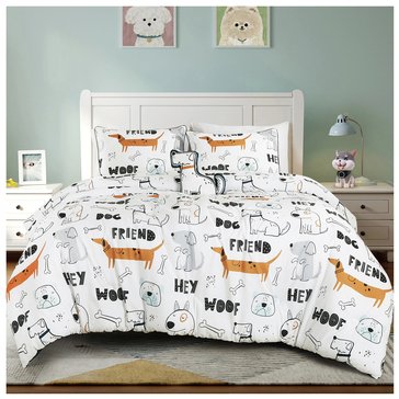 Esca Woof 3-Piece Comforter Set with Throw Pillow