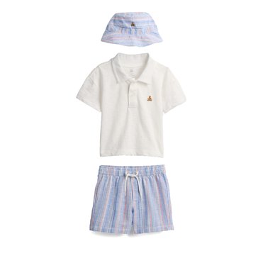 Gap Baby Boys' Basic Short Sleeve Polo Short Set with Hat 3-Piece