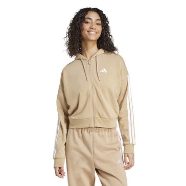 Adidas Women's 3 Stripe French Terry Full Zip Hoodie 