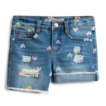 Wallflower Big Girls' Multi Heart Distressed Short Shorts