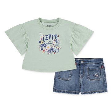 Levi's Toddler Girls' Flutter Sleeve Denim Short Sets