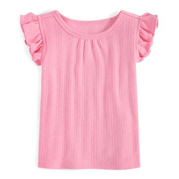 Wanderling Baby Girls' Solid Flutter Sleeve Tee