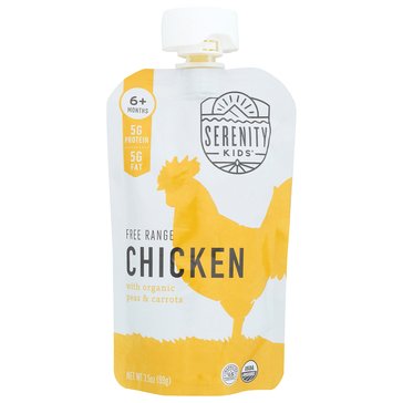 Serenity Kids Organic Free Range Chicken with Peas and Carrots Baby Food Pouch