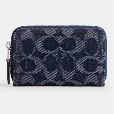 COACH Washed Denim Signature Essential Small Zip Around Card Case