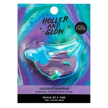Holler and Glow Whale of a Time Coconut Narwhal Shaped Scented Bath Bomb
