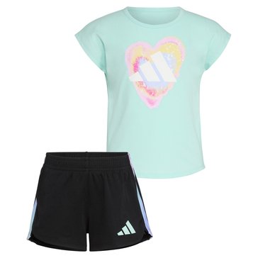 Adidas Little Girls' 3 Bar Logo Watercolor Heart Short Sets