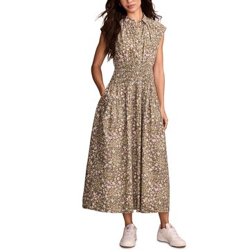 Lucky Brand Women's Smocked Drop Waist Midi Shirt Dress