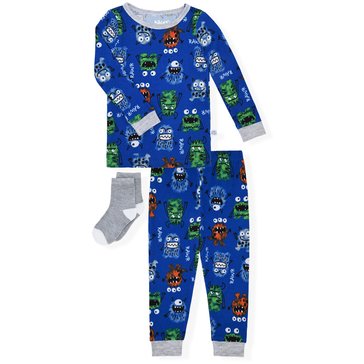 Sleep On It Baby Boys' Monster Long Sleeve Tight Fit Set with Socks, 2-Piece