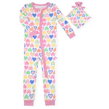 Sleep On It Baby Girls' Love Pop Long Sleeve Tight Fit Zip Front Coverall with Blankey Buddy