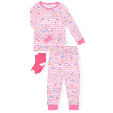 Sleep On It Baby Girls' Wild Flowers Long Sleeve Tight Fit Set with Socks, 2-Piece