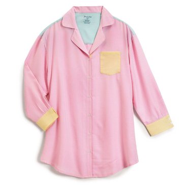 Yarn & Sea Women's Striped Notch Collar Nightshirt