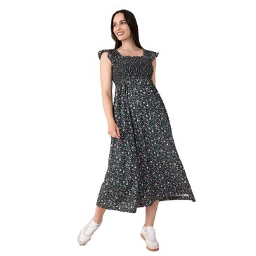 Motherhood Maternity Sleeveless Ruffle Shoulder Smocked Dress 