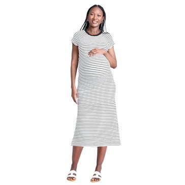 Motherhood Maternity Short Sleeve Micro Ribbed Raglan Midi Dress
