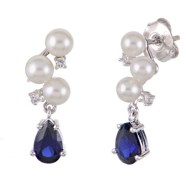 Imperial Freshwater Cultured Pearl and Created Sapphire Cluster Drop Earrings