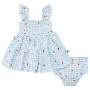 Gerber Baby Girls' Ruffle Sleeve Dress with Smocking and Diaper Cover Set