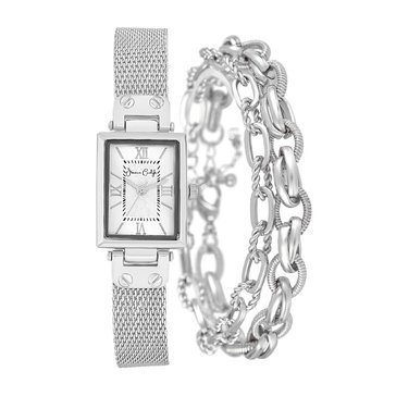 Jones NY Rectangle Dial Mesh Watch and Bracelet Boxed Set