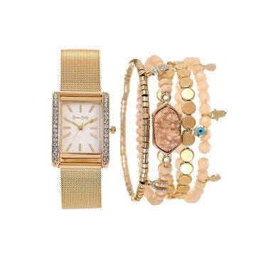 American Exchange Square Dial Mesh Bracelet Boxed Watch and Bracelet Boxed Set