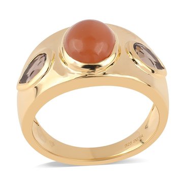 Mocha Mousse Smokey Quartz and Moonstone Three Stone Ring