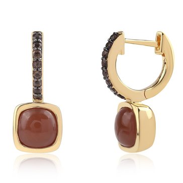 Mocha Mousse Smokey Quartz with Moonstone Cushion Drop Huggie Earrings