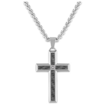 Esquire Men's Jewelry Diamond Accent Gray Carbon Fiber Cross Pendant
